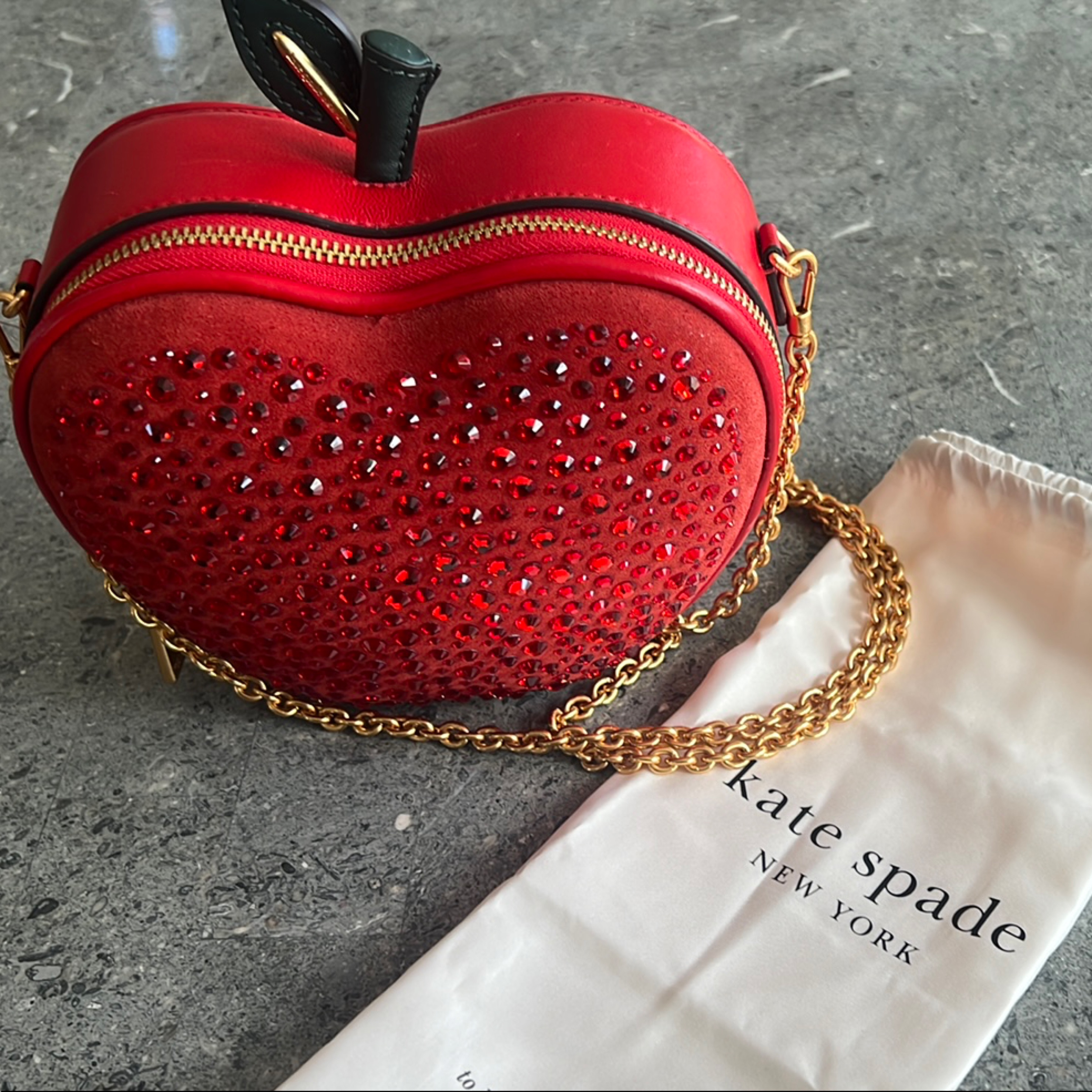 Kate Spade Red Big Apple Embellished Heart-Shaped Bag